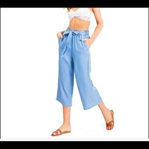 Wide leg chambray cropped pants